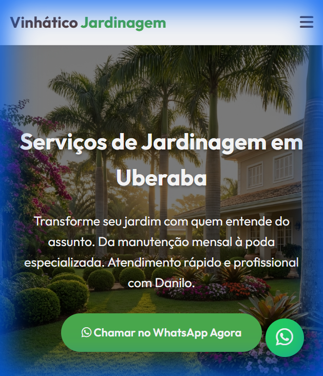 Site Institucional Vinhático Jardinagem - Especialista em Paisagismo e Manutenção de Jardins